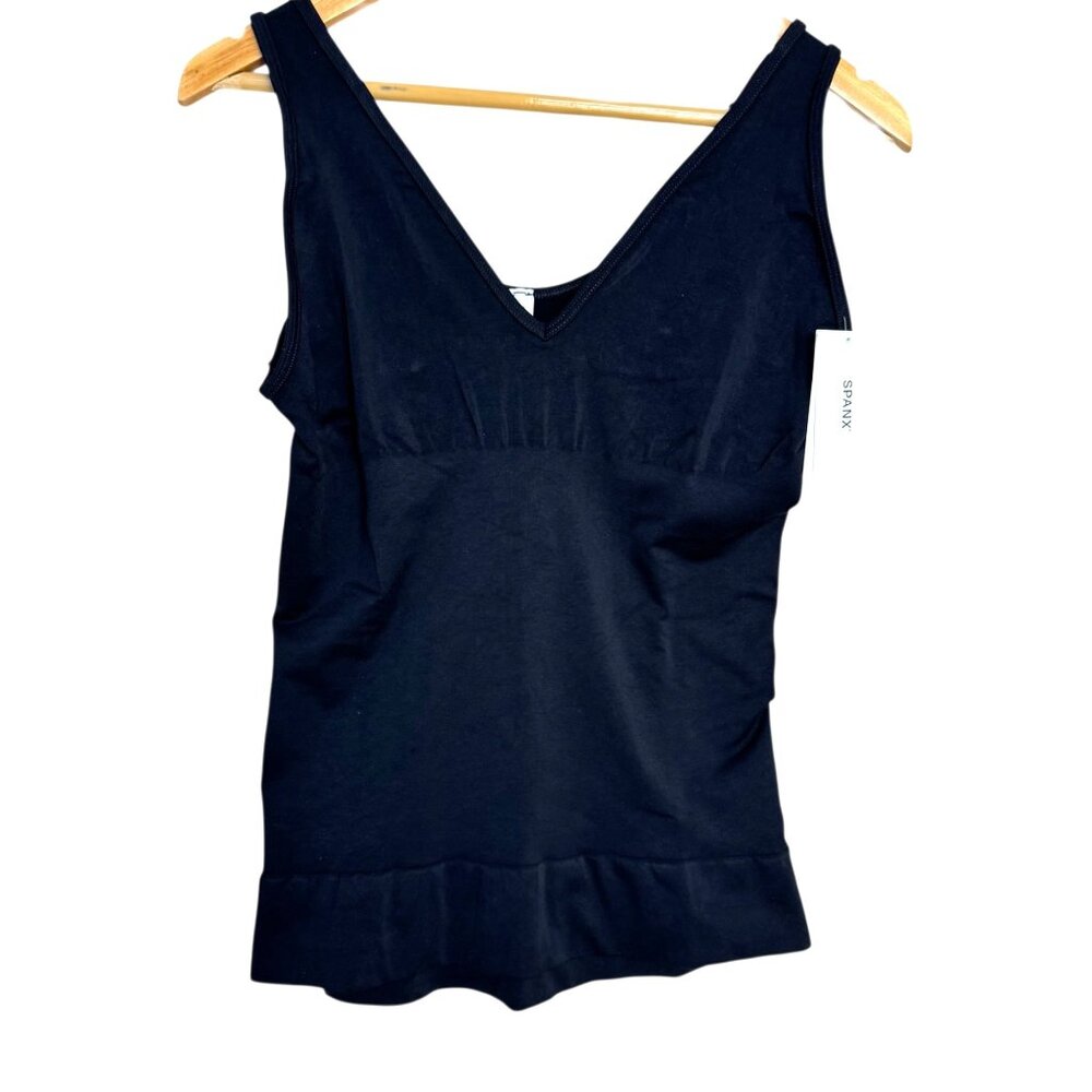 Spanx NEW Shaping Tank Very Black Size XXL V Neck 10423R Ruffle Hem Shapewear